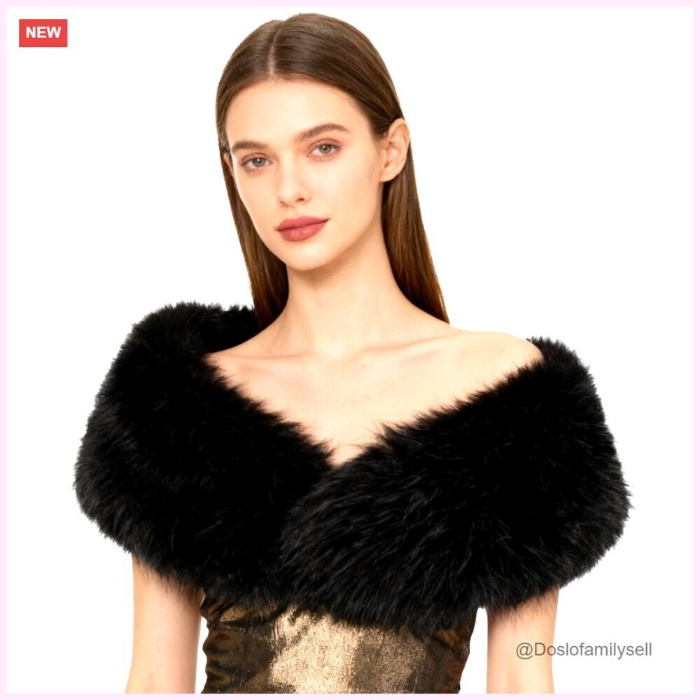Luxury Faux Fur Shawl Wrap with Snap Buttons for Winter Warmth